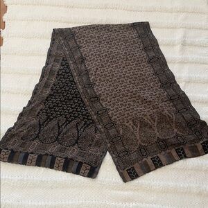 Vtg Pink dot collection 100% wool scarf black tan paisley geometric rectangular